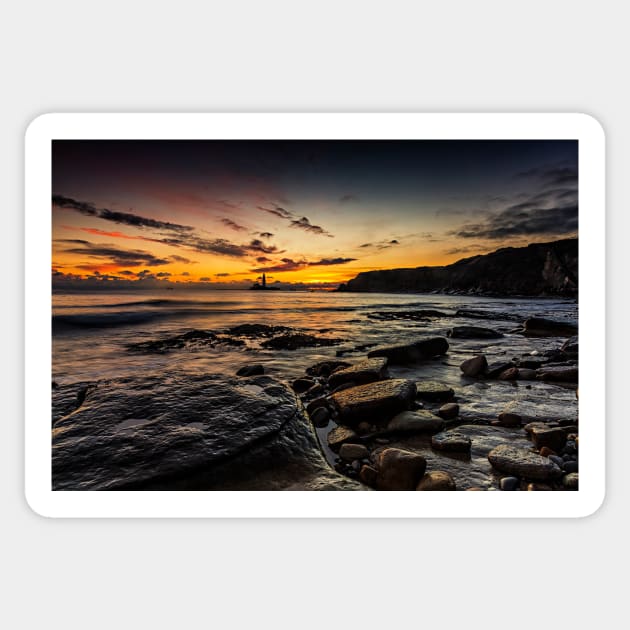 Sunrise At St Marys Lighthouse Sticker by Reg-K-Atkinson